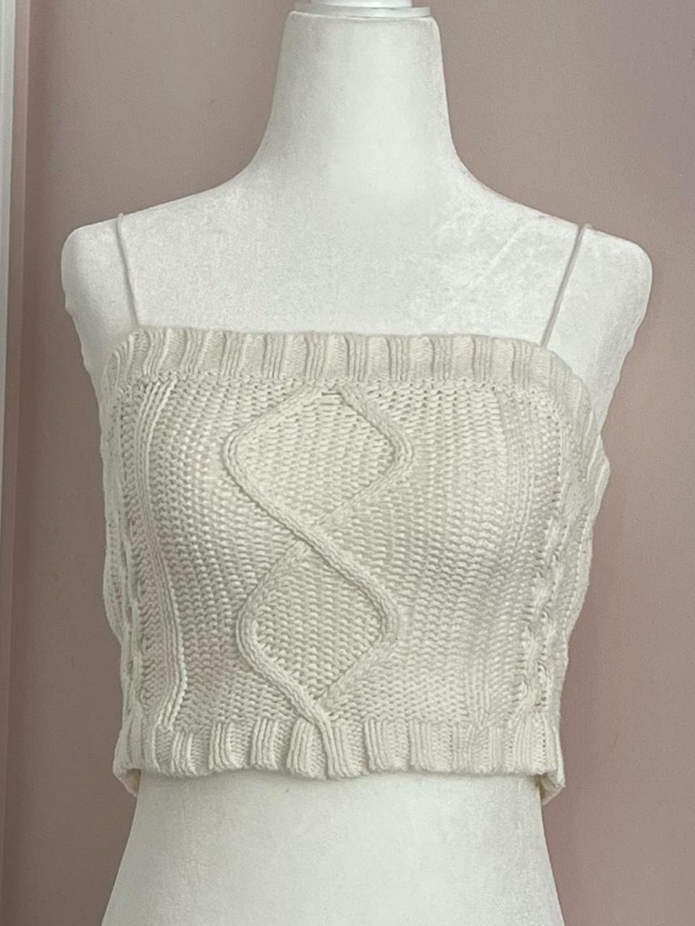 white cable knit crochet cropped tank top